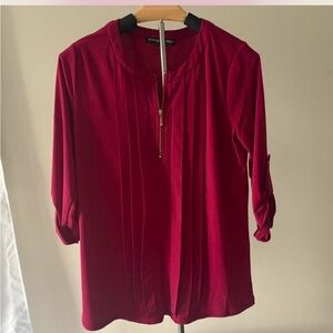 Chic Women's Burgundy Blouse with Zipper